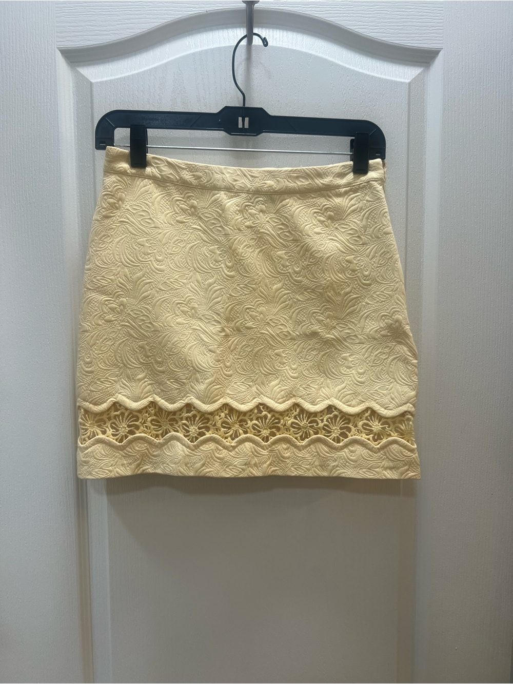 Topshop Pale Yellow Textured Lace-Trim Skirt